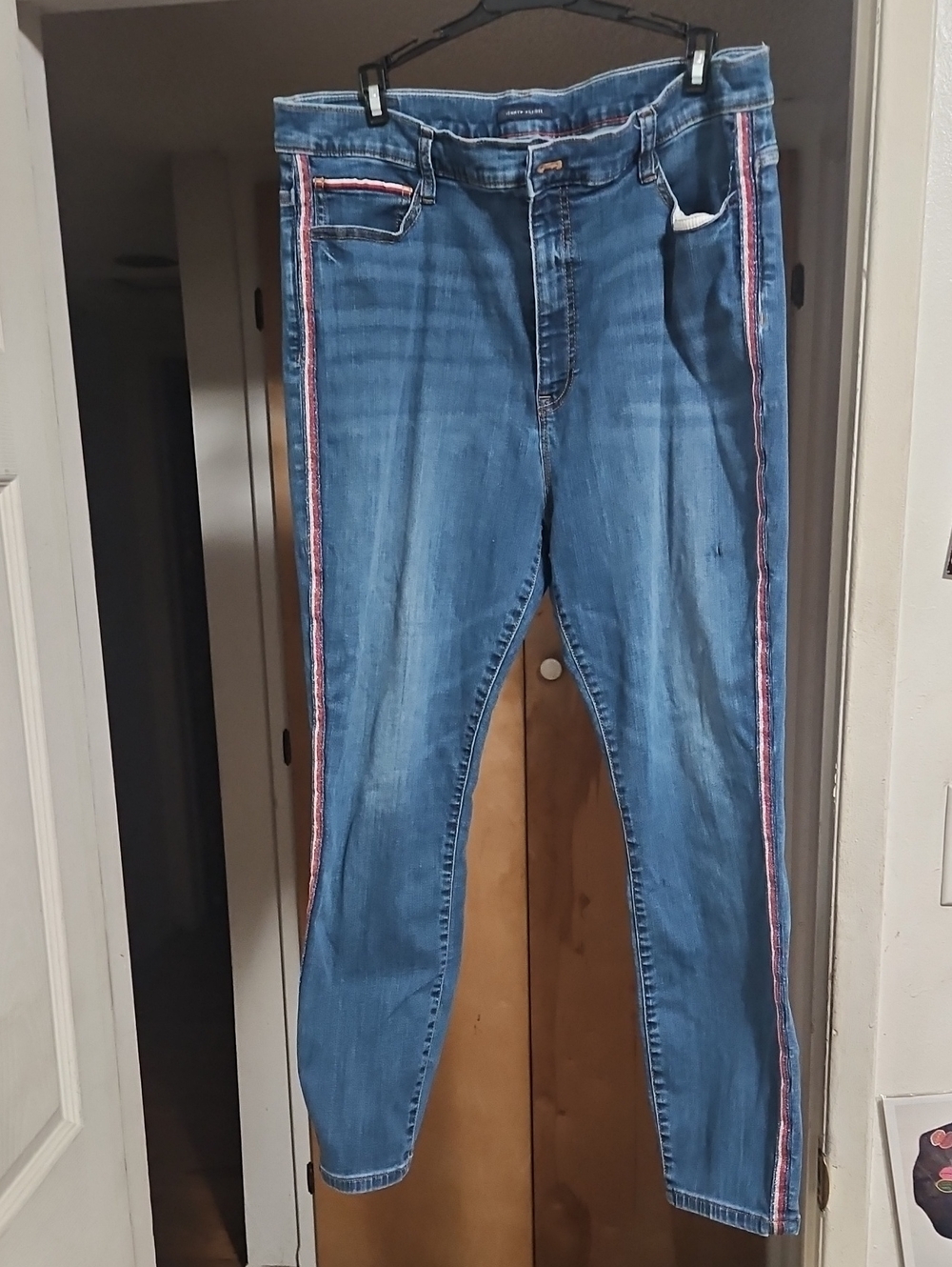 Tommy Hilfiger Blue Skinny Jeans with Pink Trim Side Stripes